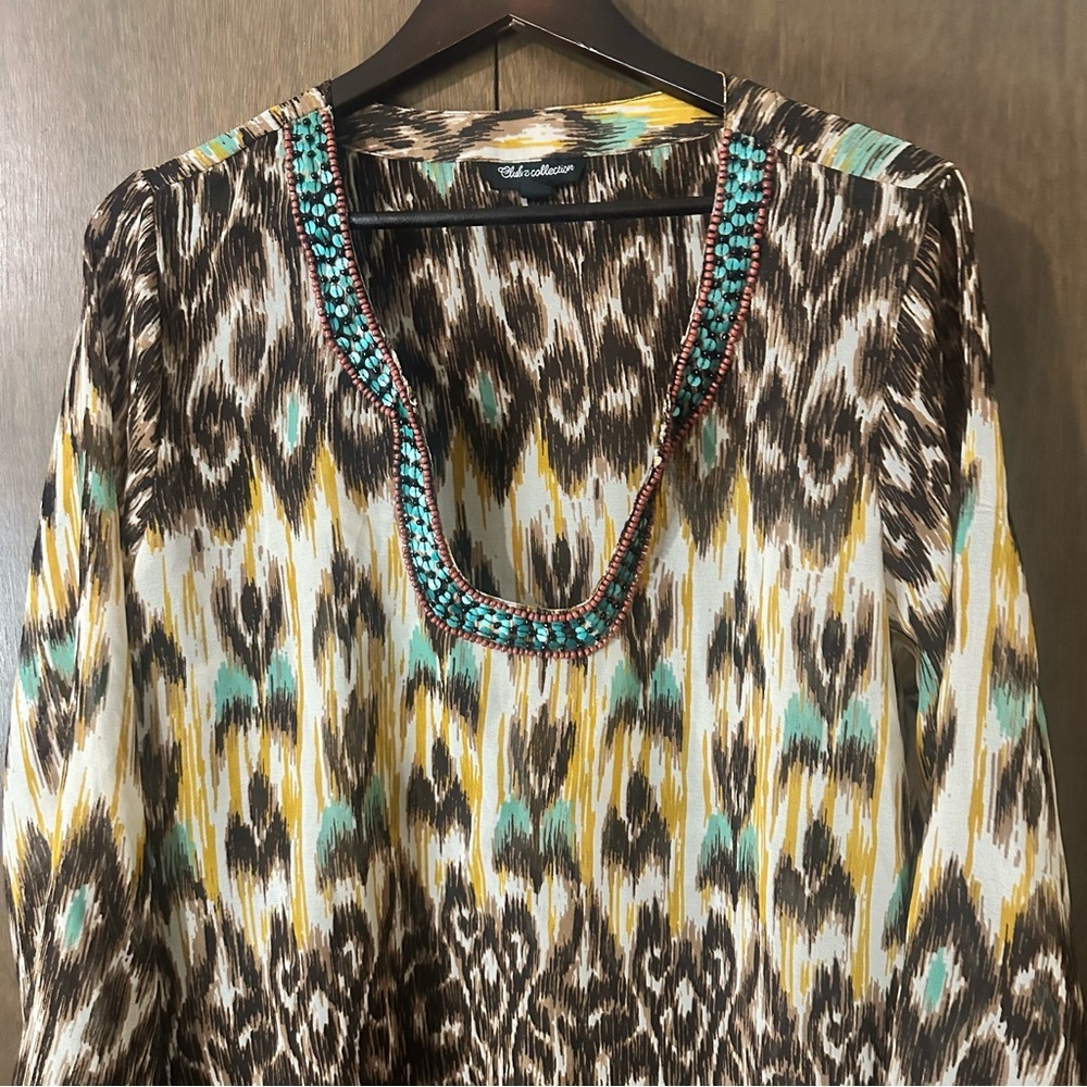 Stylish Multicolor Club Z Collection Women's Beaded Boho Tribal Beaded Blouse XL - Picture 4 of 12